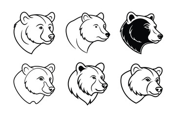 Brown Bear (Ursus arctos) animal design, labeled line art vector art illustration.