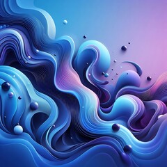 Abstract Flowing Waves and Spheres in Blue and Purple Tones.Generative AI