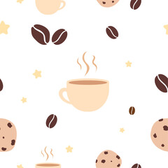 Coffee and Cookies Seamless Pattern, coffee shop pattern tile wallpaper