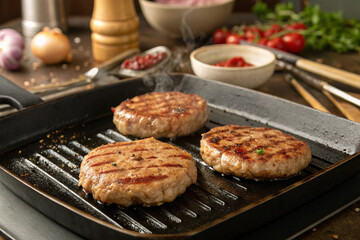 Meat for making burgers Grilling on a hot stove