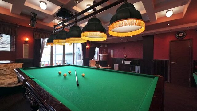 interior apartment room large wooden pool table billiard club