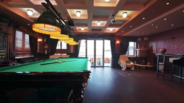 interior apartment room large wooden pool table billiard club
