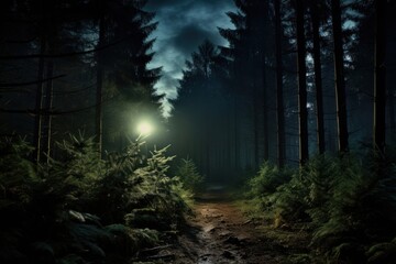 Fototapeta premium Forest light night outdoors.