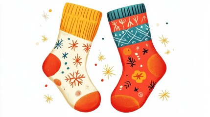 Colorful Christmas Stockings with Festive Patterns and Decorations