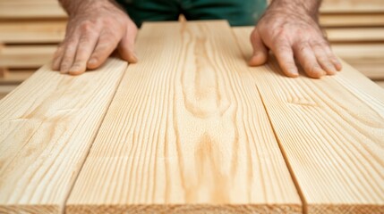 Skilled woodworker crafting smooth pine planks for carpentry projects and furniture making
