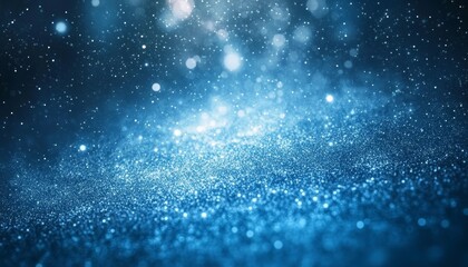 Fototapeta premium Sparkling Blue Glitter Texture, Abstract Shimmering Lights Bokeh Holiday Festive Background.