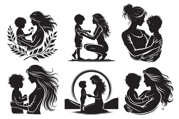 Mother and Child Silhouette Bundle | Loving Mom and Baby SVG Clipart for Mother’s Day, Digital Art