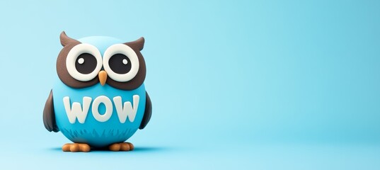 Obraz premium Owl bird mascot on blue backrground. For commerce, business, ads, poster, banner, creative, art design. Generative AI technology.