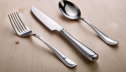 Cubiertos de lujo cuchara cuchillo y tenedor sobre un mantel blanco