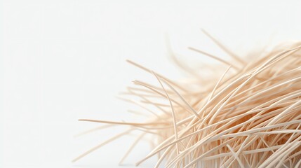 Fototapeta premium Close-up of wooden skewers on white background, creating an abstract texture and pattern.