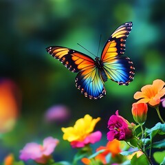 Fototapeta premium vibrant butterflies dancing in lush blooming forest image