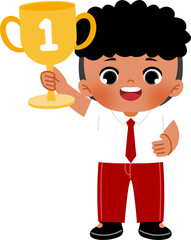 cute kid holding first place trophy