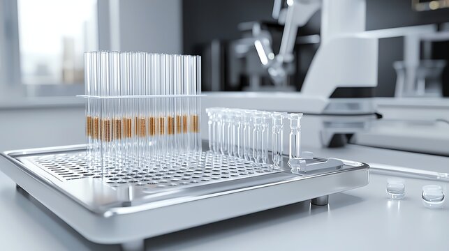 Modern laboratory with test tubes and digital equipment, emphasizing precision in scientific research.