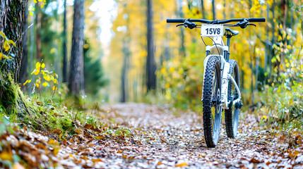 Mountain bike on autumn forest trail