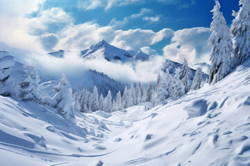 Naklejka premium Winter Mountains Serene Landscape Surrealist