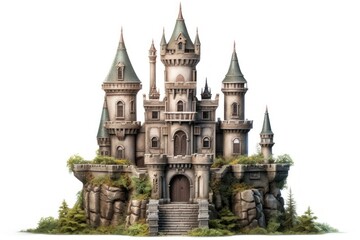 Castle architecture building white background.