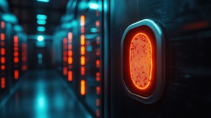 Obraz premium Advanced biometric fingerprint scanner in a modern data room