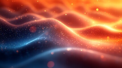 Abstract Orange and Blue Glowing Particle Waves