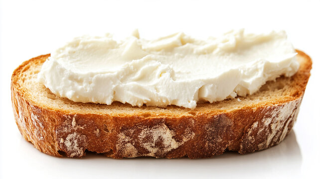 Top view of Slice of bread with cream cheese isolated on white background