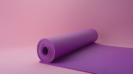 Clear view of a rolled violet yoga mat