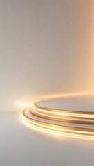 Obraz premium Elegant White and Gold Illuminated Podium for Product Display Enhances Brand Presentation and Visual Appeal.