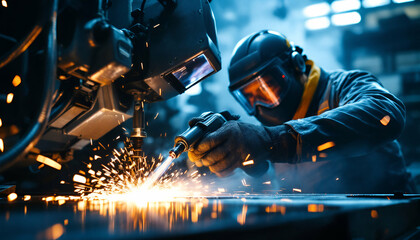Industrial Welder Sparks Metal Fabrication Work