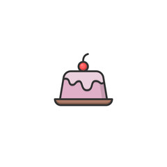 Illustration of a Sweet Dessert Cake with Icing and a Cherry on Top