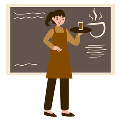 waitress with menu in the background