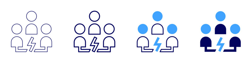 Teamwork creativity icon in 4 different styles. Thin Line, Line, Bold, and Bold Line. Duotone style. Editable stroke