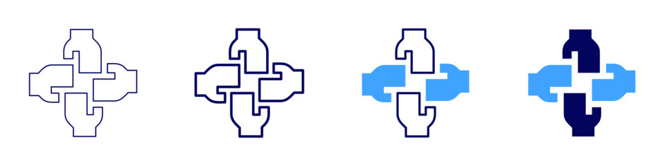 Teamwork implementation icon in 4 different styles. Thin Line, Line, Bold, and Bold Line. Duotone style. Editable stroke