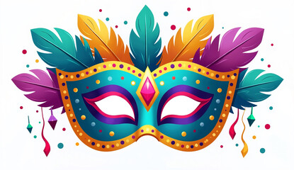 Carnival mask with feathers with colorful, Golden carnival mask, Venice carnival , 3d mask