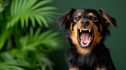 Black and Tan Dog Barks with Open Mouth