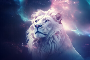 Naklejka premium Lion Wild Animal Majestic Wilderness Surrealist