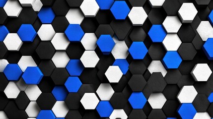 Abstract 3D hexagons background, blue, black, white.