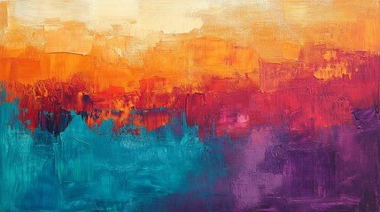 Fototapeta premium Vibrant Abstract Painting Warm Hues Teal Purple Landscape. AI Generated