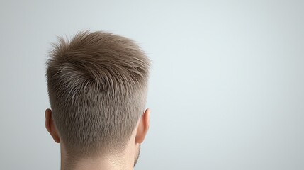 Obraz premium Close-up of a person's short, styled haircut from the back against a plain background.