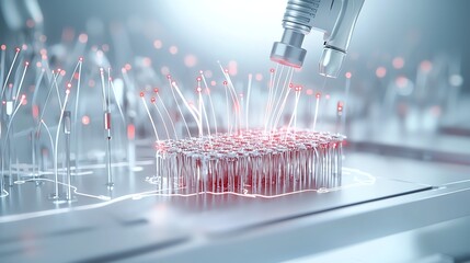 Futuristic microchip with nanotechnology and circuit design for advanced computing and innovation in a lab setting.