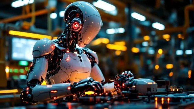 Futuristic Robotic Assembly: A Stunning Example of Advanced Technology in a High-Tech Environment