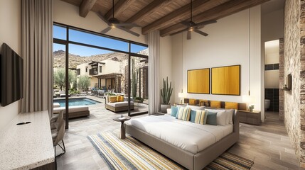 Obraz premium Desert luxury suite with courtyard pool view