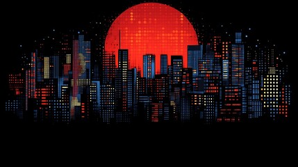 Obraz premium Cityscape Silhouette Illuminated Against a Red Sunset
