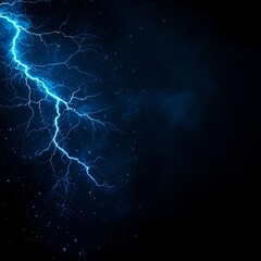 Blue Electric Lightning Bolt on Dark Night Sky Background