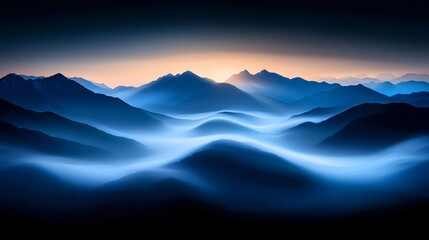 Obraz premium Blue Hour Mountain Panorama with Fog