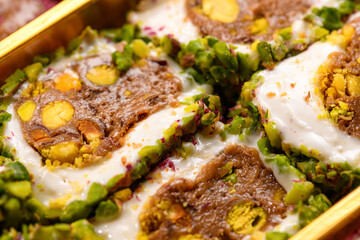 Sweet food Turkish delight, traditional food, assorted locum