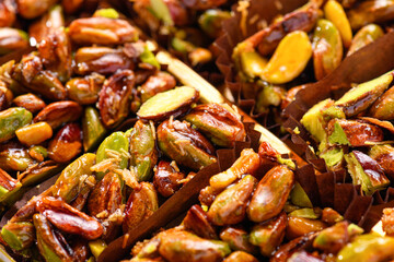 Sweet food Turkish delight, traditional food, crunchy pistachio bars, granola