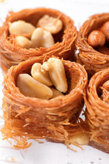 Sweet food Turkish delight, traditional food, bird's nest with honey and nut