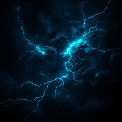 Blue Lightning Storm at Night