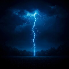 Blue Lightning Strikes Dark Night Sky