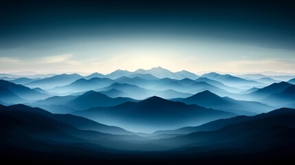 Obraz premium Blue Misty Mountain Range at Dawn