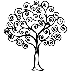 Ornate Swirling Tree Line Illustration