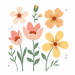 Set of floral elements. Flower and leaves Isolated On White Background